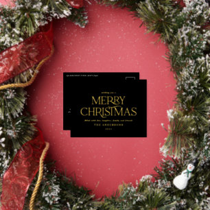 Carte Postale De Vacances En Aluminium Noël noir élégant minimaliste typographie moderne