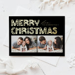 Carte Postale De Vacances En Aluminium Noël noir scandinave à deux photos<br><div class="desc">Envoyez une bonne fête avec notre carte postale de Noël personnalisable en deux photos, avec une typographie de style scandinave. Cette carte postale de Noël en feuille d'or allie à merveille esthétique moderne et esprit festif, vous permettant de présenter deux de vos photos préférées. La typographie moderne est complétée par...</div>