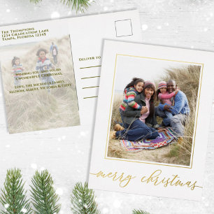 Carte Postale De Vacances En Aluminium Noël Or Joyeux Noël Élégante calligraphie