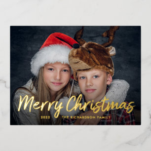 Carte Postale De Vacances En Aluminium Noël scénarisé Huile d'or avec photo