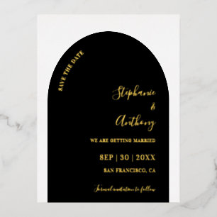 Carte Postale De Vacances En Aluminium Noir et Gold Arch Wedding Enregistrer la date