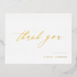 Carte Postale De Vacances En Aluminium Noir manuscrite Calligraphie Mariage Merci<br><div class="desc">Envoyez des remerciements avec cette carte postale de remerciement personnalisable. Il comprend la calligraphie manuscrite et la typographie classique. Personnalisez ce carte de remerciements mariage en ajoutant vos détails. Cette feuille d'or vous remercie carte postale est parfaite pour des occasions spéciales et un usage professionnel et personnel.</div>
