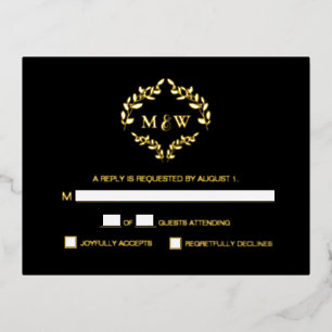 Carte Postale De Vacances En Aluminium Noir or Mariage monogramme Crest Sélection de repa