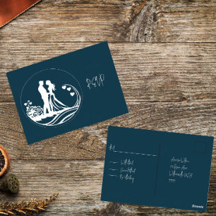 Carte Postale De Vacances En Aluminium Notre Jour de Mariage Couple Argent Foil RSVP