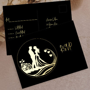 Carte Postale De Vacances En Aluminium Notre mariage Couple Gold Foil RSVP