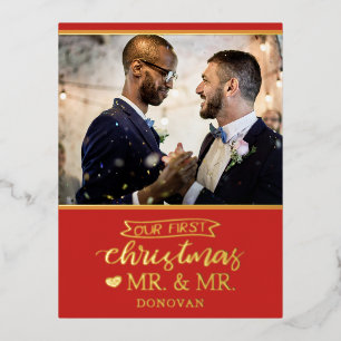 Carte Postale De Vacances En Aluminium Notre premier Noël en tant que m & m newlyweds or