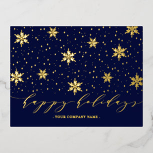 Carte Postale De Vacances En Aluminium Or & Bleu Nuit Carte de Vœux de Noël en Feuille