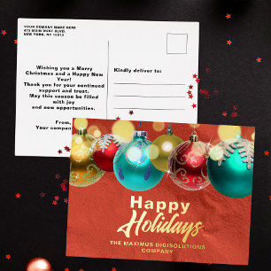 Carte Postale De Vacances En Aluminium Ornements Rouge Or Corporate Client Fêtes