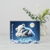 Carte Postale De Vacances En Aluminium Ours magique nuit onirique pastel bleu art (Debout devant)