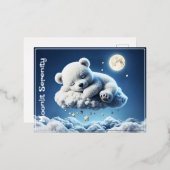 Carte Postale De Vacances En Aluminium Ours magique nuit onirique pastel bleu art (Recto/Verso)