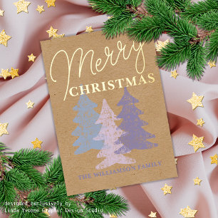 Carte Postale De Vacances En Aluminium Pastel Bleu Douce Rose Violet Arbres Or Personnali
