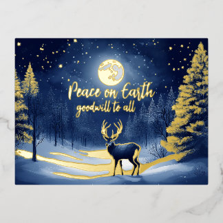 Carte Postale De Vacances En Aluminium Peaceful Snow Winter Forest Full Moon and Buck