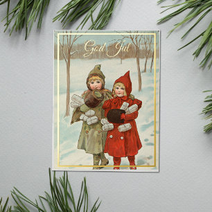 Carte Postale De Vacances En Aluminium Petites filles vintages avec parcelles - or