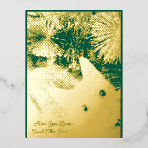 Carte Postale De Vacances En Aluminium Photo Cat Texte de Noël Plié Foil Carte de voeux