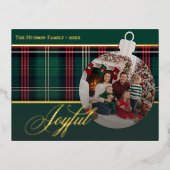 Carte Postale De Vacances En Aluminium Photo classique Rouge Vert Plaid Joyful Bulb (Recto)