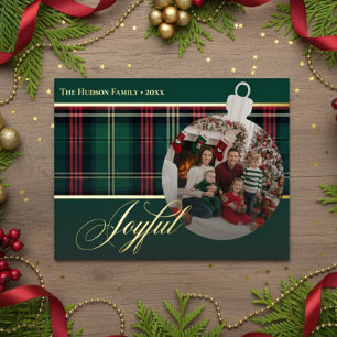 Carte Postale De Vacances En Aluminium Photo classique Rouge Vert Plaid Joyful Bulb