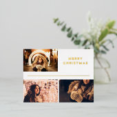 Carte Postale De Vacances En Aluminium Photo Collage moderne Joyeux Noël Or (Debout devant)