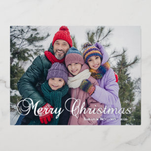Carte Postale De Vacances En Aluminium Photo de famille à la calligraphie de Joyeux Noël