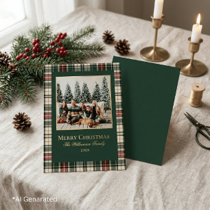 Carte Postale De Vacances En Aluminium Photo de famille de Noël élégant vert et rouge à c