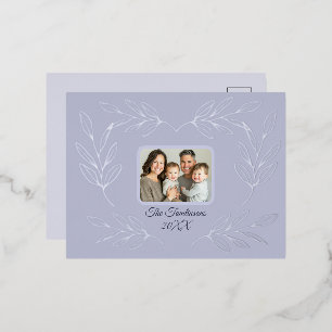 Carte Postale De Vacances En Aluminium Photo de famille Feuille de Noël Script personnali