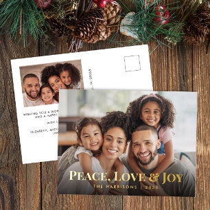 Carte Postale De Vacances En Aluminium Photo de famille Noël Paix, Amour et Joie