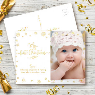 Carte Postale De Vacances En Aluminium Photo de mon premier Noël bébé flocons de neige en
