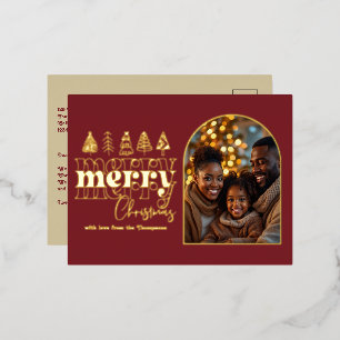 Carte Postale De Vacances En Aluminium Photo de Noël au velours de canneberge et or antiq