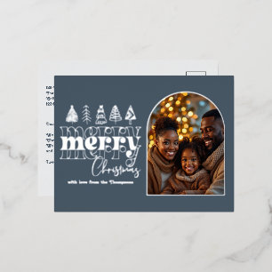 Carte Postale De Vacances En Aluminium Photo de Noël Bleu Ardoise & Blanc Brumeux