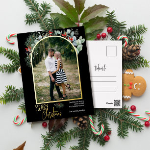 Carte Postale De Vacances En Aluminium Photo de Noël moderne avec arche de verdure noire