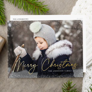 Carte Postale De Vacances En Aluminium Photo de Noël moderne avec texte Joyeux Noël