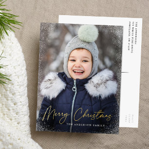 Carte Postale De Vacances En Aluminium Photo de Noël moderne avec texte Joyeux Noël