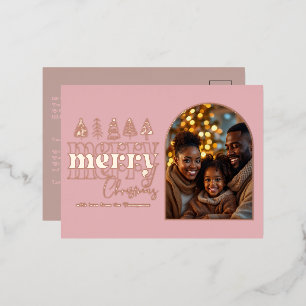 Carte Postale De Vacances En Aluminium Photo de Noël Pivoine Blush & Taupe Chaud