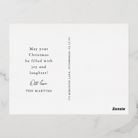 Carte Postale De Vacances En Aluminium Photo de Noël sous globe neigeux (Verso)