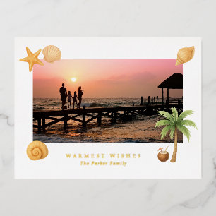 Carte Postale De Vacances En Aluminium Photo de plage Vœux les plus chaleureux Noël Moder
