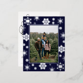 Carte Postale De Vacances En Aluminium Photo des flocons de neige de Noël | Bleu (Recto/Verso)