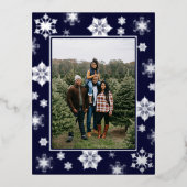 Carte Postale De Vacances En Aluminium Photo des flocons de neige de Noël | Bleu (Recto)