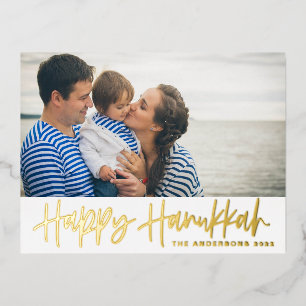 Carte Postale De Vacances En Aluminium Photo Hanoukka moderne Lettering Happy