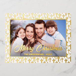 Carte Postale De Vacances En Aluminium Photo moderne Noël élégant script Jésus Croix