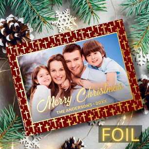 Carte Postale De Vacances En Aluminium Photo moderne Noël Jésus croise rouge bordeaux