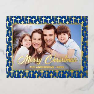 Carte Postale De Vacances En Aluminium Photo moderne Noël Jésus Croix bleu