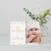 Carte Postale De Vacances En Aluminium Photo Mon premier Noël Baby Snowflakes Real Gold (Debout devant)