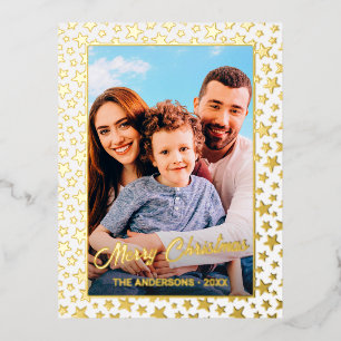 Carte Postale De Vacances En Aluminium Photo personnalisée Joyeux Noël élégantes étoiles