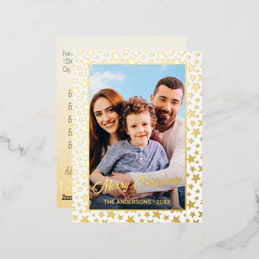 Carte Postale De Vacances En Aluminium Photo personnalisée Joyeux Noël élégantes étoiles (Recto/Verso)