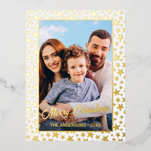 Carte Postale De Vacances En Aluminium Photo personnalisée Joyeux Noël élégantes étoiles (Recto)