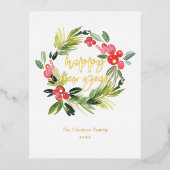 Carte Postale De Vacances En Aluminium Pin d'aquarelle et Wreath Holly Bonne année (Recto)