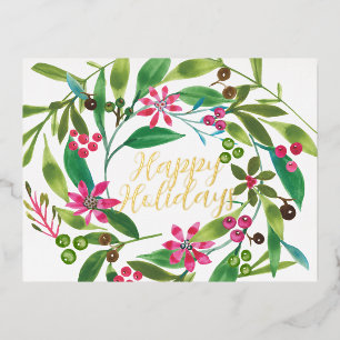 Carte Postale De Vacances En Aluminium Poinsettia Watercolor Wreath Real