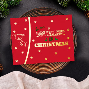 Carte Postale De Vacances En Aluminium Promeneur de chien Noël Chat Chien Or Fêtes de fin