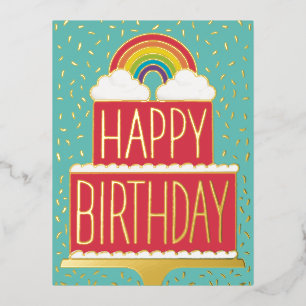 Carte Postale De Vacances En Aluminium Rainbow Cake Joyeux Anniversaire Or