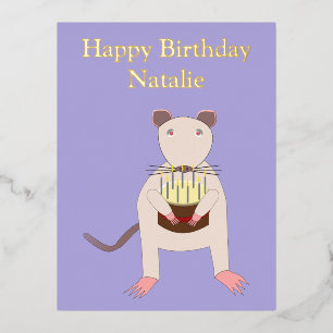Carte Postale De Vacances En Aluminium Rat de Siamese avec gâteau d'anniversaire personna