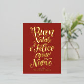 Carte Postale De Vacances En Aluminium Red Buon Natale e Felice Anno Nuovo Script (Debout devant)